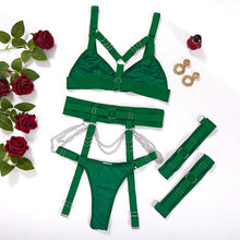 Load image into Gallery viewer, European And American Nightclubs Spice Girl Metal Chain Sexy Lingerie Three Piece Women's Set 23367