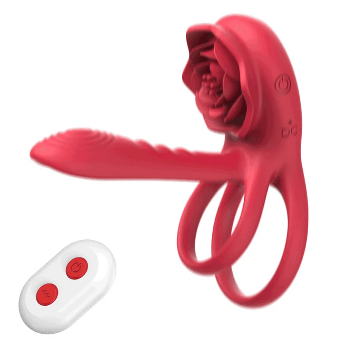 Rechargeable 7 Vibrating Male Couples Sex Toys, Vibrating Penis Ring with Rose Clitoral Stimulator, Couples Sex Toys with G Spot Clitoral Vibrator
