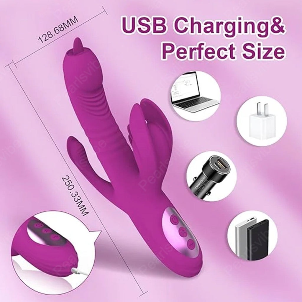 Trident 4-in-1 Heating Telescopic Swinging Tongue-licking Vibrator