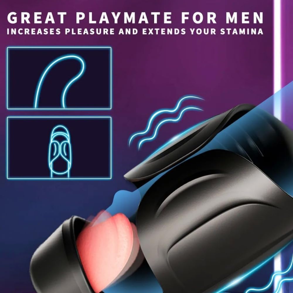 Automatic Male Masturbator - 10 Vibrating Tongue Patterns Dual Action Penis Training Vibrator, Vibrating Stimulator, Glans Penis Trainer, Male Adult Sex Toys, Penis Trainer, Black