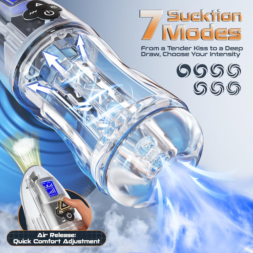 Automatic Male Masturbator Male Sex Toy, Penis Stroker with 10 Vibrating & 7 Sucking & Sexy Moaning & Full Transparent Design, Pocket Pussy Stroker with 3D Textured Adult Sex Toys for Men Masturbation
