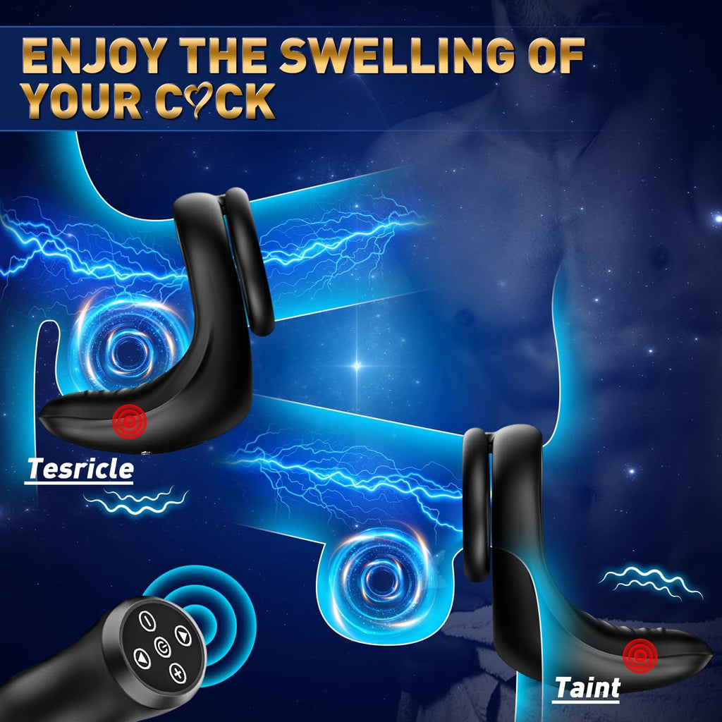 Vibrating Cock Ring Taint Vibrator Penis Ring Male Vibrator, Adult Sex Toys for Men Remote Control Perineum Stimulator Penis Vibrator, Silicone Dual Cockring Male Couple Sex Toy