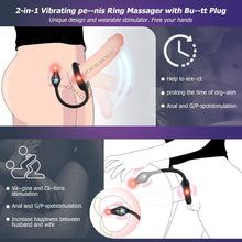 Load image into Gallery viewer, Vibrating Cock Ring with Anal Plug, Penis Ring Vibrator Magnet Adsorption Design, 10 Vibration Modes Adult Sex Toys for Men Coup