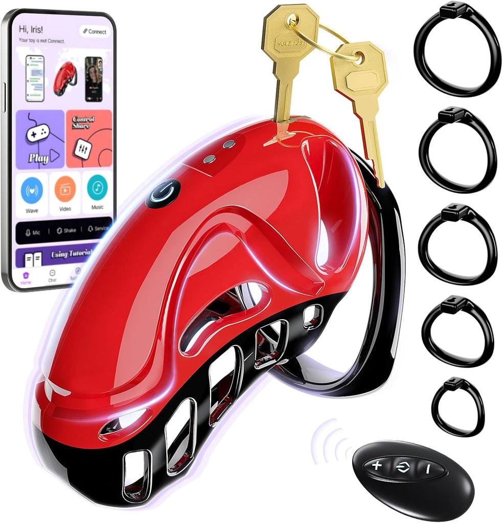 Chastity Cage Vibrator Sex Toýs for Man - Male Chastity Devices Sissy Cock Cage Sex Toyscouples for Couples with 10 Vibrations, BDSM Bondage Penis Exercise Train Adult Toy with 5 Sizes Ring 2 Keys