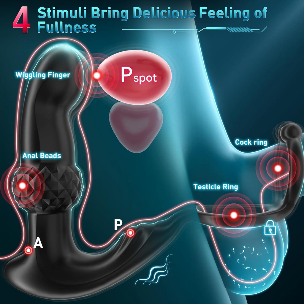 Prostate Massager Male Sex Toys, Expanding Anal Plug Steel Beads & 60° Finger-Thrust Motion, Vibrating Butt Plug with 7 Tapping & Vibrating Modes Anal Toys, Cock Ring Adult Sex Toy for Women Couples