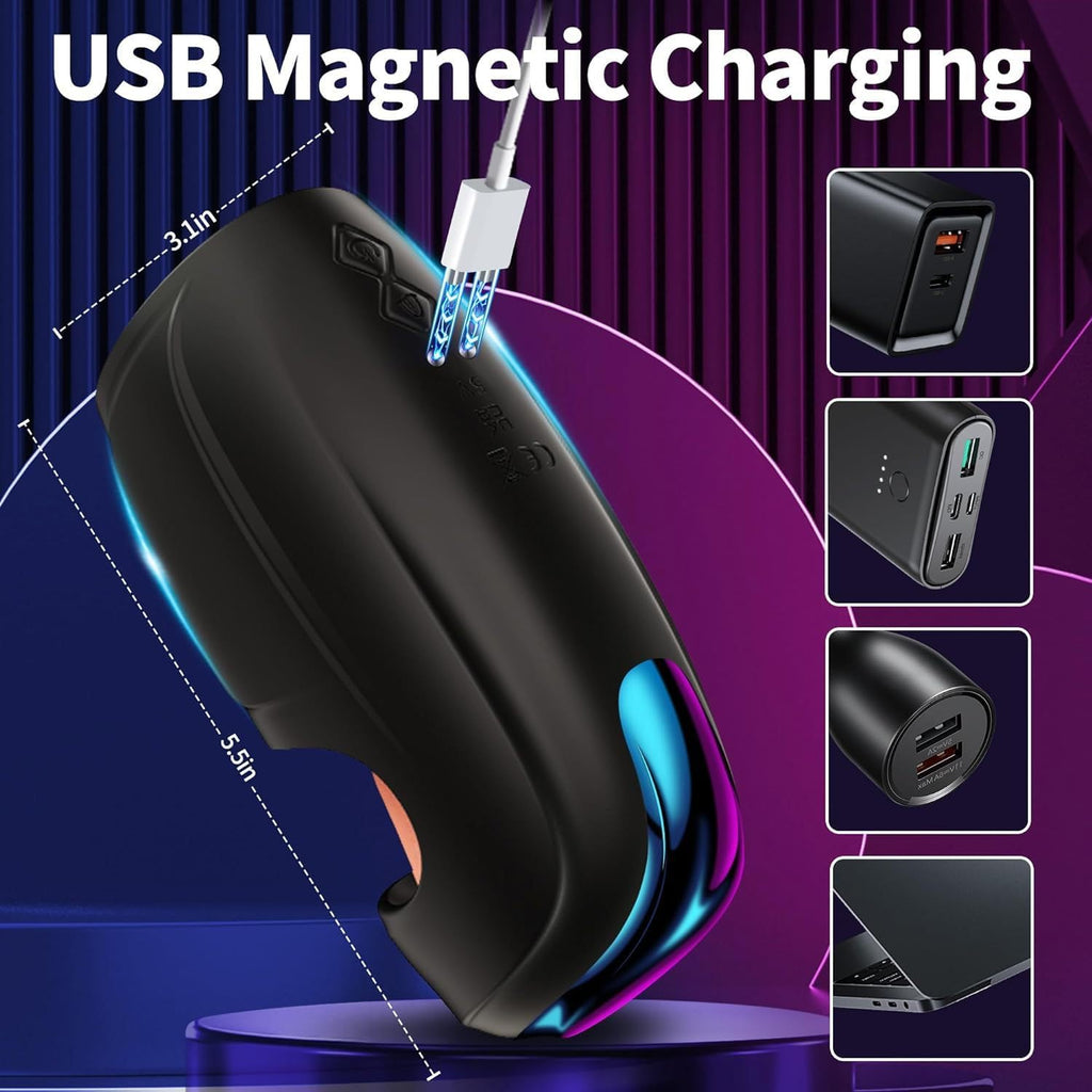 Automatic Male Masturbator - 10 Vibrating Tongue Patterns Dual Action Penis Training Vibrator, Vibrating Stimulator, Glans Penis Trainer, Male Adult Sex Toys, Penis Trainer, Black