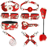 Sm Red Suit Embroidery Cover Eye Mask Hand Clapping Leather Mouth Stuffed