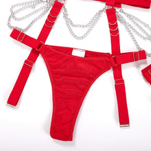 Load image into Gallery viewer, European And American Nightclubs Spice Girl Metal Chain Sexy Lingerie Three Piece Women's Set 23367